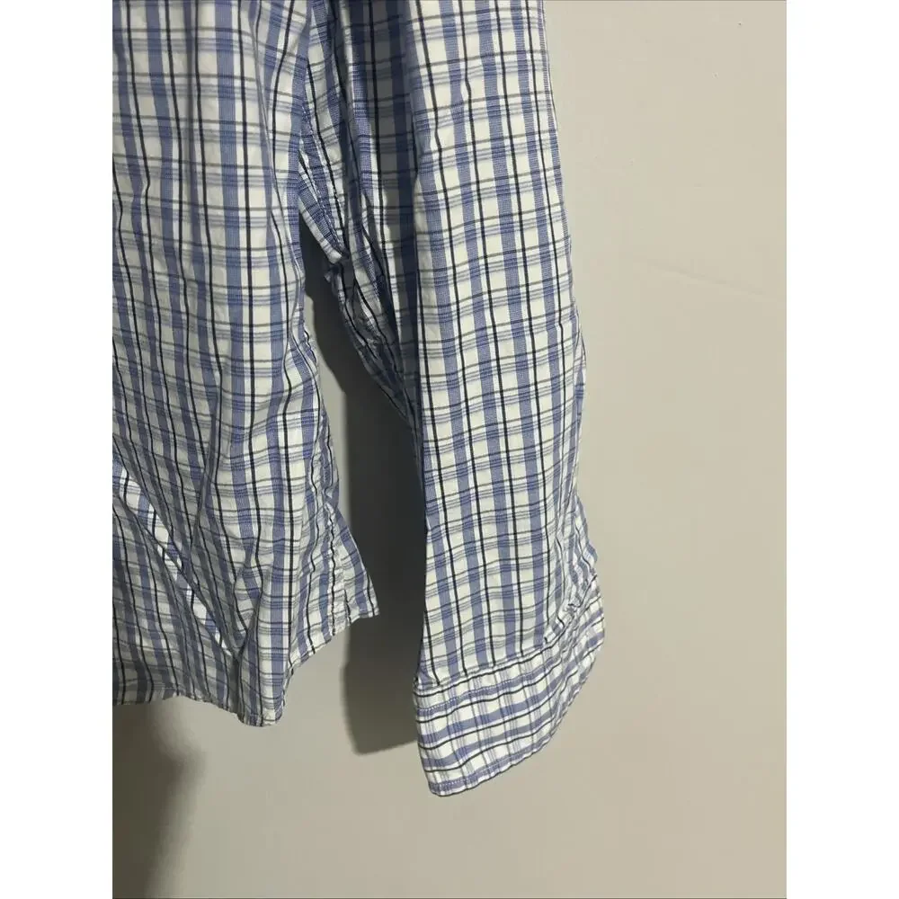 Banana Republic Shirt Mens M Blue Plaid Long Sleeve Grant Fit Button Down Office